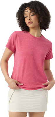 The Souled Store Washed Women Round Neck Pink T-Shirt