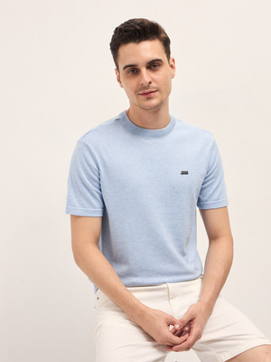 THE BEAR HOUSE Solid Men Crew Neck Blue T-Shirt