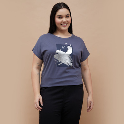 Nexus by Lifestyle Printed Women Round Neck Blue T-Shirt