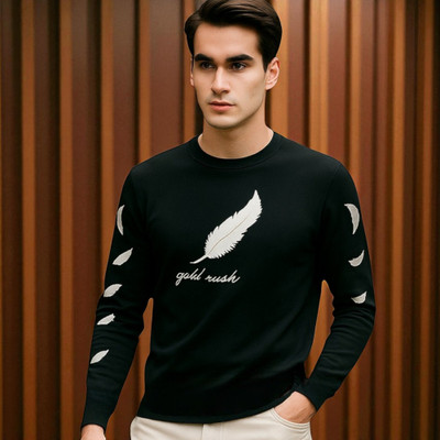 FASHIUM Printed Men Round Neck Black T-Shirt