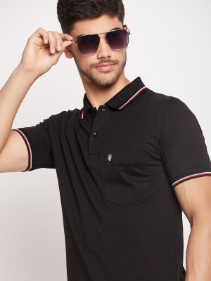 UNIBERRY Solid Men Polo Neck Black T-Shirt