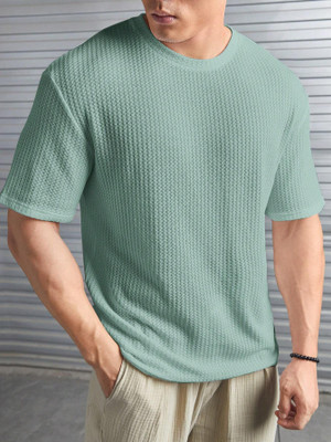 Moyzikh Self Design Men Round Neck Light Green T-Shirt