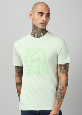PETER ENGLAND Printed Men Round Neck Green T-Shirt