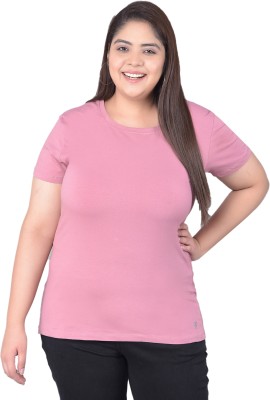 Comfort Lady Solid Women Round Neck Pink T-Shirt