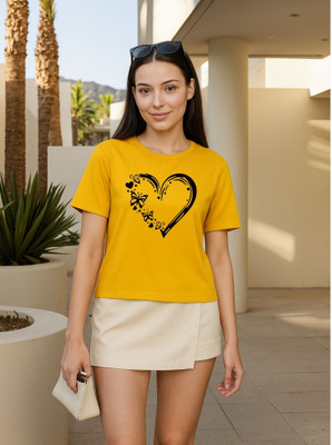 CORSICA Printed Women Round Neck Yellow T-Shirt