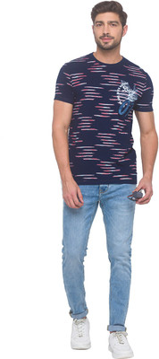 BEING HUMAN Printed Men Round Neck Blue T-Shirt