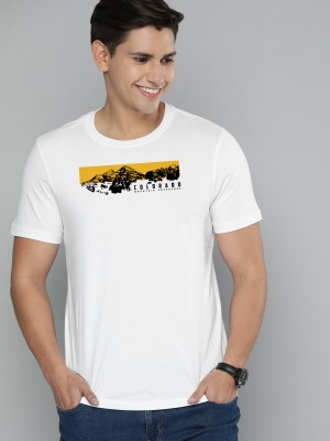 B & E LIFESTYLE Printed Men Round Neck White T-Shirt