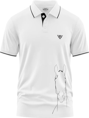 Warriorworld Printed Men Polo Neck White T-Shirt