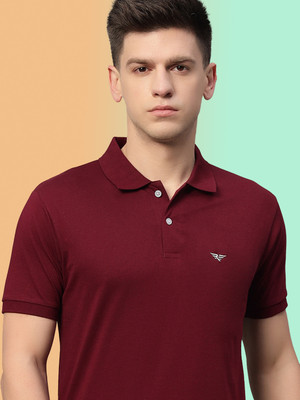 RISS CLOTHING Solid Men Polo Neck Maroon T-Shirt