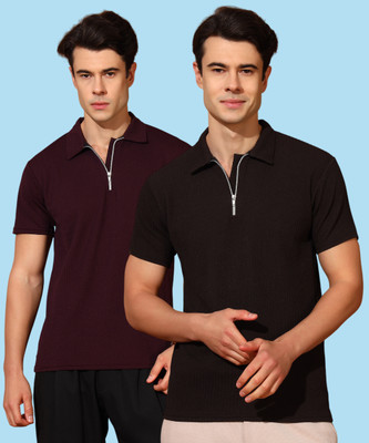 GRAND MALBORK Solid Men Polo Neck Multicolor T-Shirt