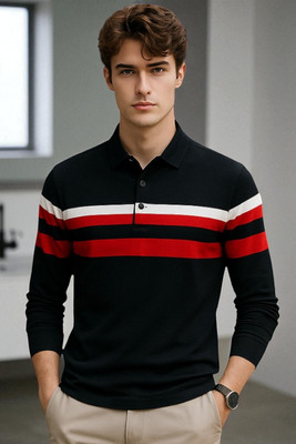 FASHIUM Printed Men Polo Neck Black T-Shirt