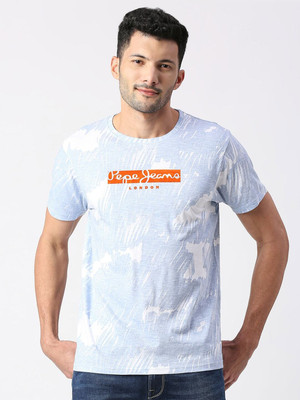 Pepe Jeans Printed, Typography Men Round Neck Blue T-Shirt