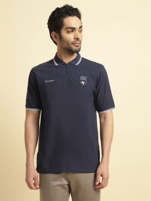 CANTABIL Solid Men Polo Neck Dark Blue T-Shirt