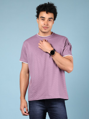 V-MART Solid Men Round Neck Purple T-Shirt