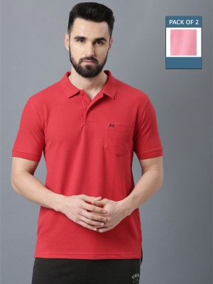 Force NXT Solid Men Polo Neck Red, Pink T-Shirt