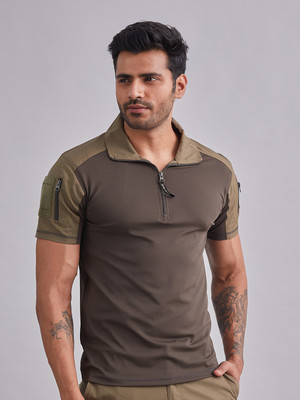 MOUNTMILLER Solid Men Polo Neck Green T-Shirt