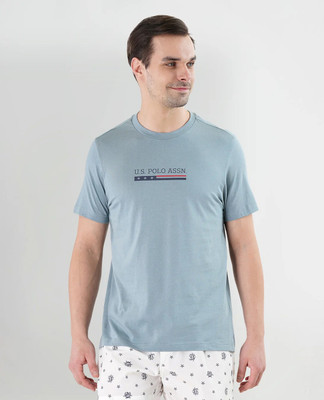 U.S. POLO ASSN. Printed Men Round Neck Light Blue T-Shirt