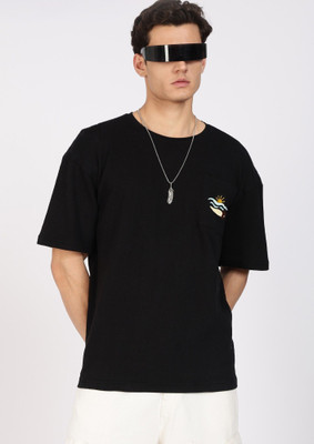 Eszett Embroidered Men Polo Neck Black T-Shirt