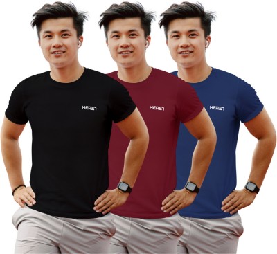 HEAST Printed Men Round Neck Black, Maroon, Dark Blue T-Shirt