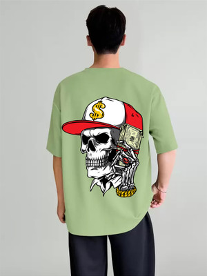 Manlino Graphic Print Men Round Neck Light Green T-Shirt