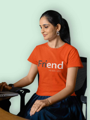 Clori Solid Women Round Neck Orange T-Shirt