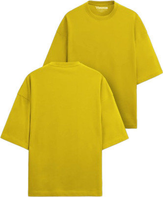 VORDROB Solid Women Round Neck Yellow T-Shirt