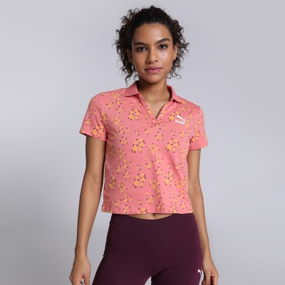 PUMA Printed Women Polo Neck Pink T-Shirt