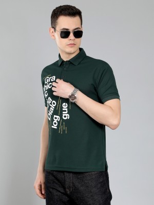 AAITHAN Printed Men Polo Neck Dark Green T-Shirt