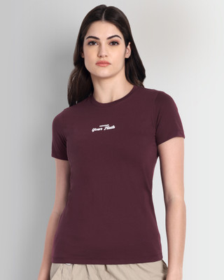 DCYPHR Graphic Print Women Crew Neck Maroon T-Shirt