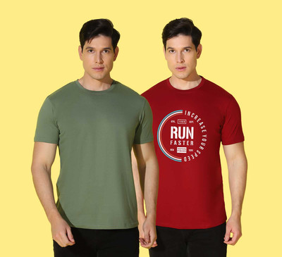 WOOSTRO Solid, Printed Men Round Neck Multicolor T-Shirt