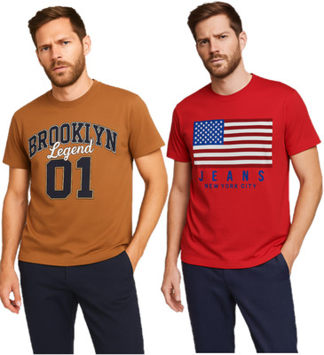 SQUAD CLOTHING Printed Men Round Neck Multicolor T-Shirt