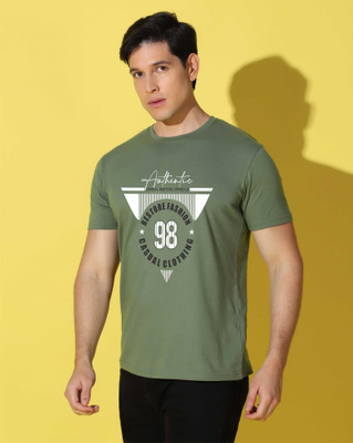 WOOSTRO Graphic Print Men Round Neck Light Green T-Shirt