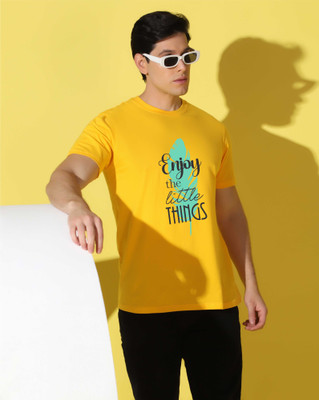 WOOSTRO Graphic Print Men Round Neck Yellow T-Shirt