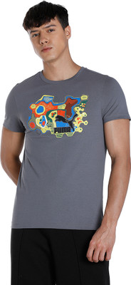 PUMA Printed Men High Neck Grey T-Shirt