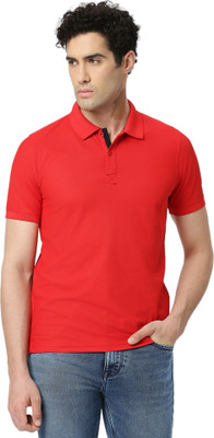 playR Solid Men Polo Neck Red T-Shirt