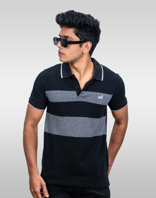 Lynx Colorblock Men Polo Neck Black T-Shirt