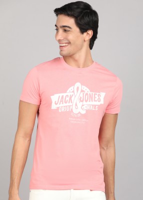 JACK & JONES Printed Men Round Neck Pink T-Shirt