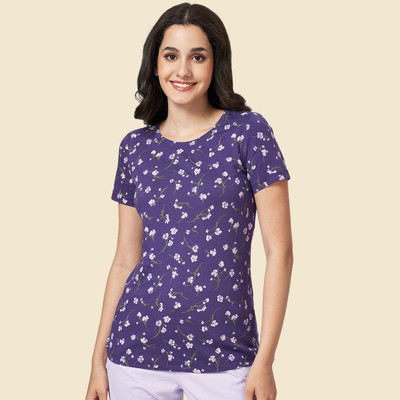Honey By Pantaloons Printed Women Round Neck Purple T-Shirt