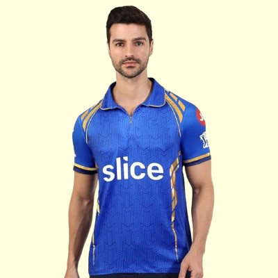 yclothy Typography, Printed Men Polo Neck Blue T-Shirt