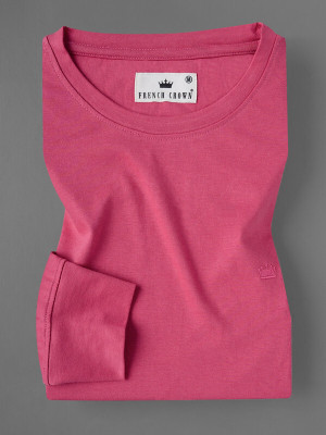 french crown Solid Men Round Neck Pink T-Shirt
