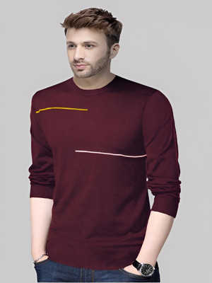 Reya Printed Men Round Neck Maroon T-Shirt