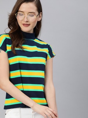 Affordable AF Striped Women Round Neck Multicolor T-Shirt