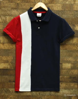 TAZO Solid Men Polo Neck Dark Blue T-Shirt