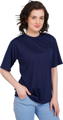 PERFECT PRODUCTION Solid Women Round Neck Blue T-Shirt