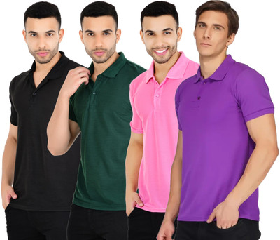 YUALIN CREATION Solid Men Polo Neck Multicolor T-Shirt