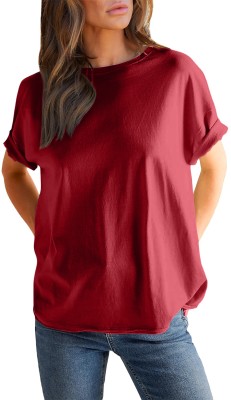 Tees and Trends Solid Women Round Neck Maroon T-Shirt