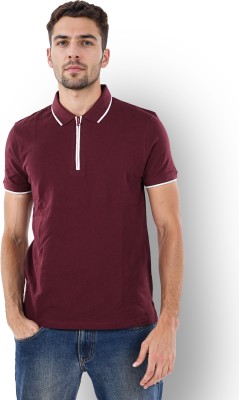 Celio Solid Men Polo Neck Maroon T-Shirt