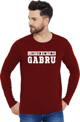 Organic Chics Typography Men Round Neck Maroon T-Shirt