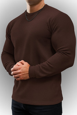 ZeenatFashion Solid Men Round Neck Brown T-Shirt
