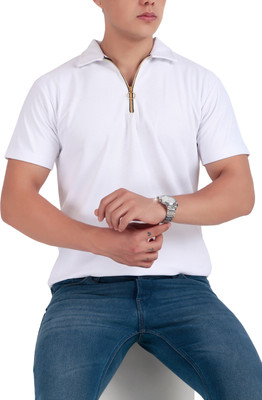 kibitzertrends Solid Men Polo Neck White T-Shirt